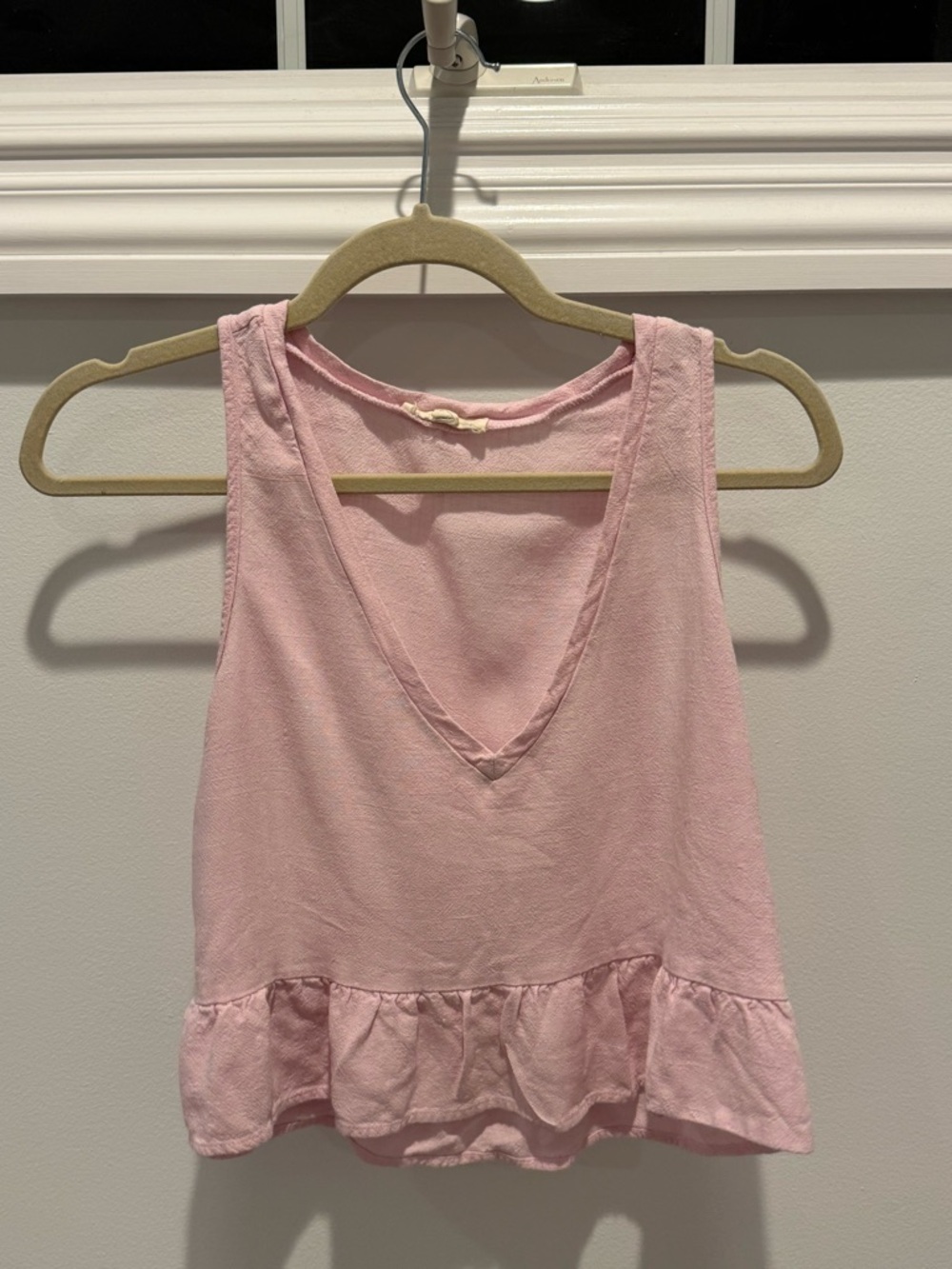Light Pink V-Neck Ruffle Tank
